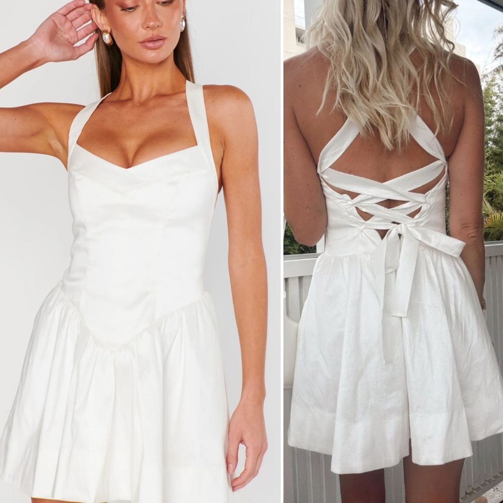 NEW Show Me Your Mumu Abigail Mini Dress in White Taffeta Drop Waist size XS - Picture 2 of 10